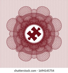 Red linear rosette with jigsaw puzzle piece icon inside