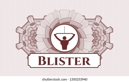 Red linear rosette with lat pull down, exercise icon and Blister text inside