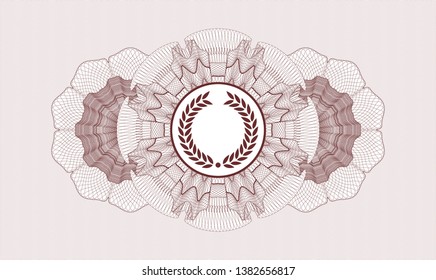 Red linear rosette with laurel wreath icon inside