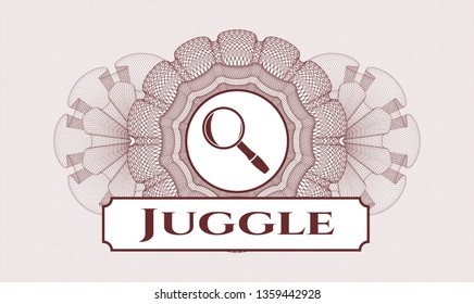 Red linear rosette with magnifying glass icon and Juggle text inside