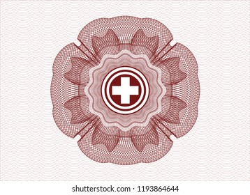 Red linear rosette with medicine icon inside