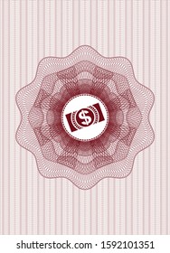 Red linear rosette with money, dollar bill icon inside