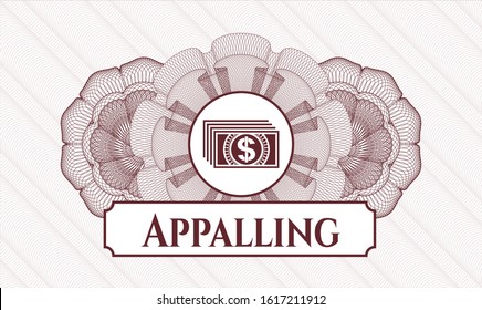 Red linear rosette with money icon and Appalling text inside