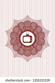 Red linear rosette with old tv, television icon inside