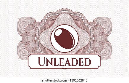 Red linear rosette with olive icon and Unleaded text inside