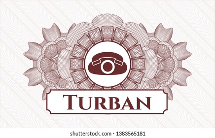 Red linear rosette with phone icon and Turban text inside