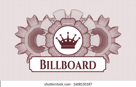 Red linear rosette with queen crown icon and Billboard text inside