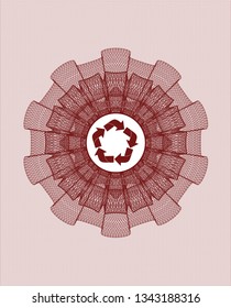 Red linear rosette with recycle icon inside