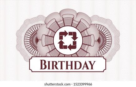 Red linear rosette with recycle icon and Birthday text inside