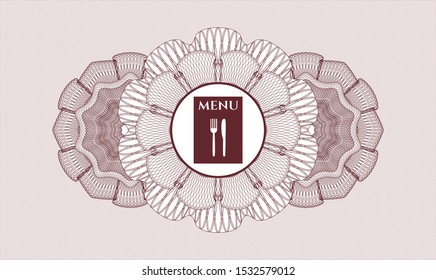 Red linear rosette with restaurant menu icon inside
