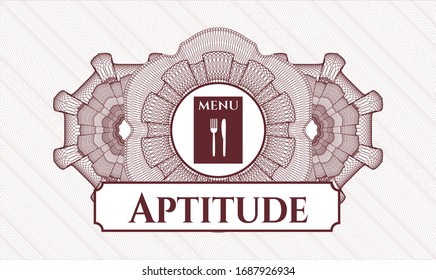 Red linear rosette with restaurant menu icon and Aptitude text inside