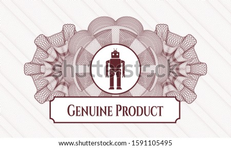 Red linear rosette with robot icon and Genuine Product text inside