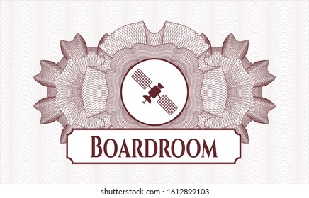 Red linear rosette with satelite icon and Boardroom text inside
