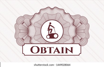 Red linear rosette with stationary bike icon and Obtain text inside