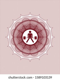 Red linear rosette with sumo deadlift icon inside