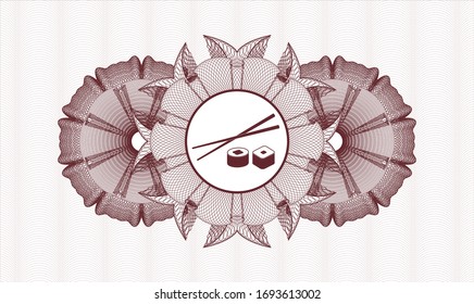 Red linear rosette with sushi icon inside