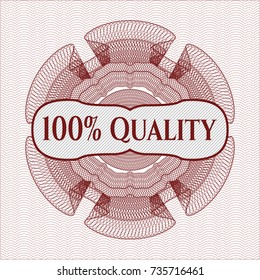 Red linear rosette with text 100% Quality inside