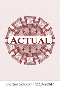 Red linear rosette with text Actual inside