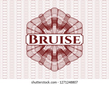 Red linear rosette with text Bruise inside