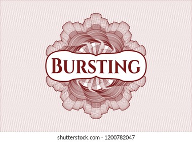 Red linear rosette with text Bursting inside