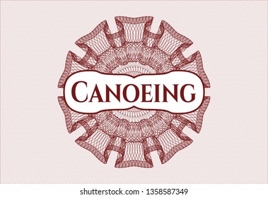 Red linear rosette with text Canoeing inside