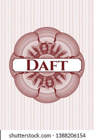 Red linear rosette with text Daft inside