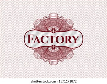 Red linear rosette with text Factory inside