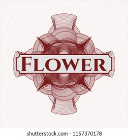 Red linear rosette with text Flower inside