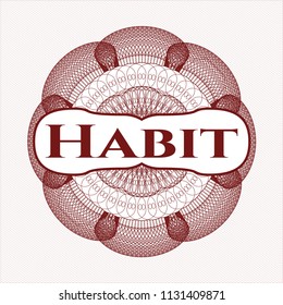 Red linear rosette with text Habit inside