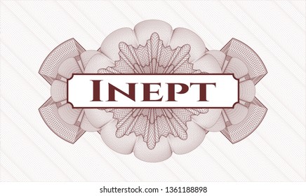 Red linear rosette with text Inept inside