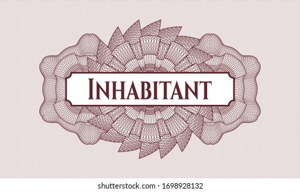 Red linear rosette with text Inhabitant inside