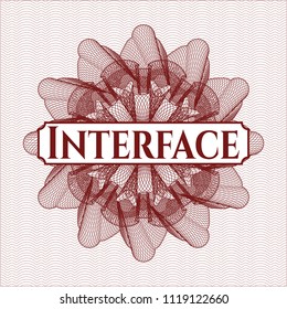 Red linear rosette with text Interface inside