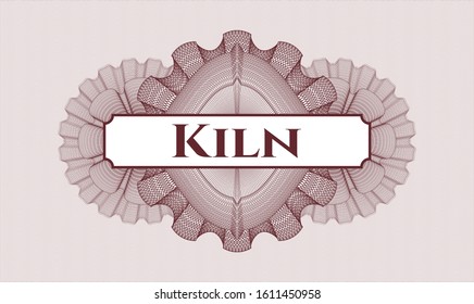 Red linear rosette with text Kiln inside