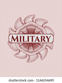 Red linear rosette with text Military inside