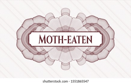 Red linear rosette with text Moth-eaten inside