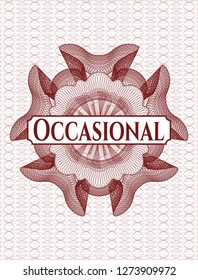 Red linear rosette with text Occasional inside