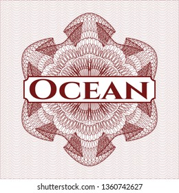 Red linear rosette with text Ocean inside