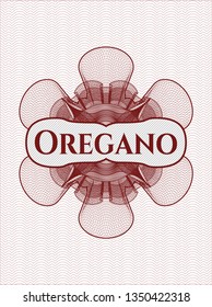 Red linear rosette with text Oregano inside