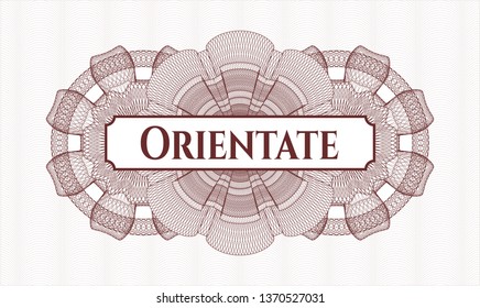 Red linear rosette with text Orientate inside