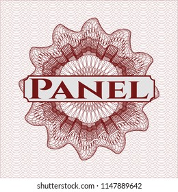 Red linear rosette with text Panel inside