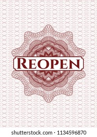 Red linear rosette with text Reopen inside
