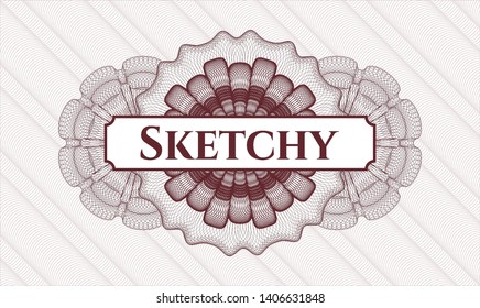 Red linear rosette with text Sketchy inside