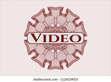 Red linear rosette with text Video inside