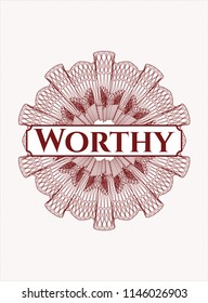 Red linear rosette with text Worthy inside