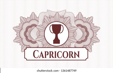 Red linear rosette with trophy icon and Capricorn text inside
