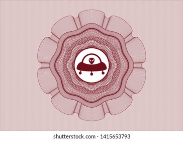 Red linear rosette with ufo with aline inside icon inside