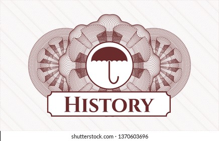 Red linear rosette with umbrella icon and History text inside