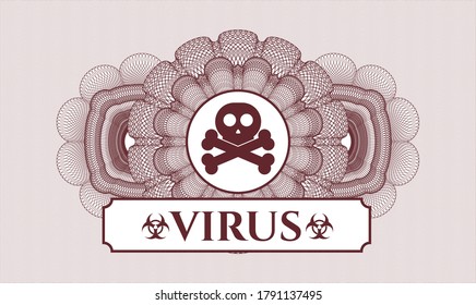 Red linear rosette. Vector Illustration. Detailed with crossbones icon and Virus text inside