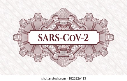 Red linear rosette. Vector Illustration. Detailed with text SARS-CoV-2 inside