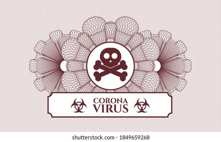 Red linear rosette. Vector Illustration. Detailed with crossbones icon and Coronavirus text inside
